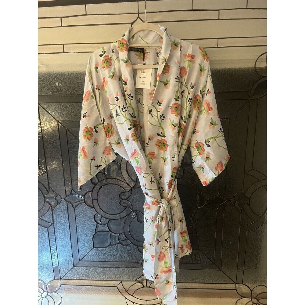 NWT Stevie Howell 100% Silk Robe De Chambre Sashed Dianthus Rose OS w/ Bag